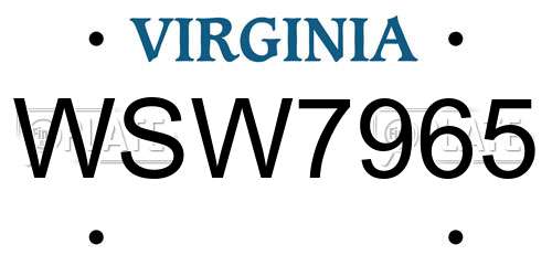 WSW7965 Virginia License Plate