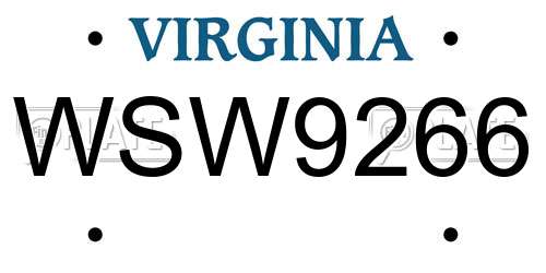 WSW9266 Virginia License Plate