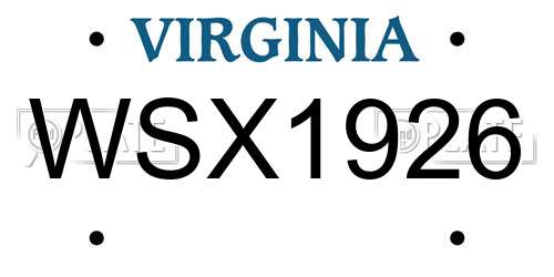 WSX1926 Virginia License Plate
