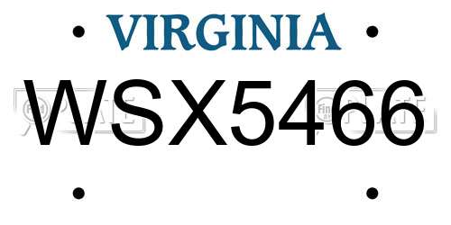 WSX5466 Virginia License Plate