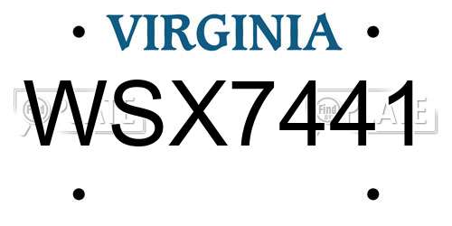 WSX7441 Virginia License Plate