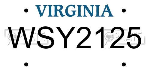 WSY2125 Virginia License Plate