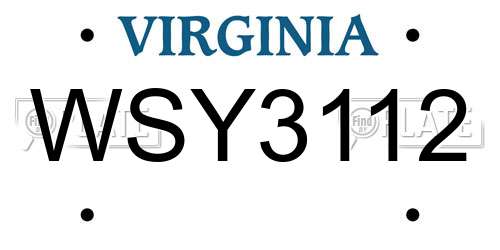 WSY3112 Virginia License Plate