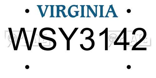 WSY3142 Virginia License Plate