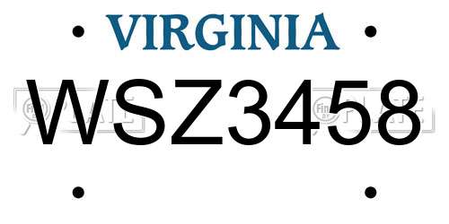 WSZ3458 Virginia License Plate