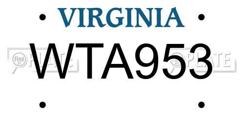 WTA953 Virginia License Plate