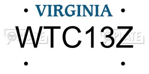 WTC13Z Virginia License Plate