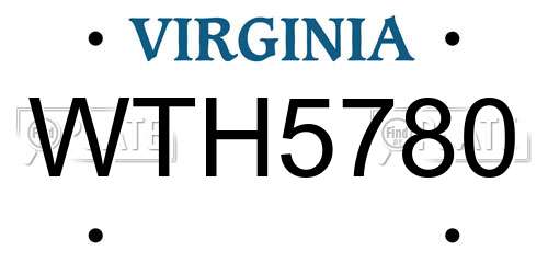 WTH5780 Virginia License Plate