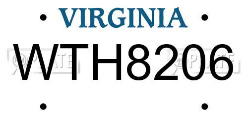 WTH8206 Virginia License Plate