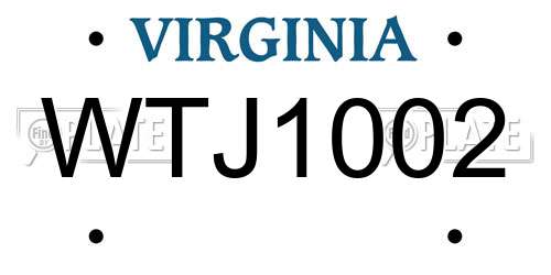 WTJ1002 Virginia License Plate