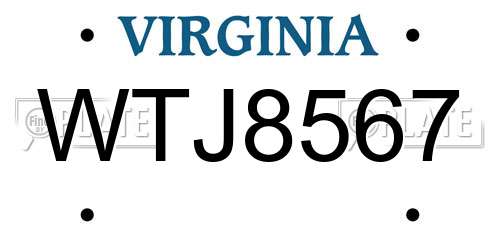 WTJ8567 Virginia License Plate