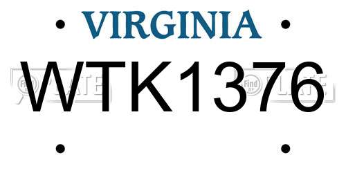 WTK1376 Virginia License Plate
