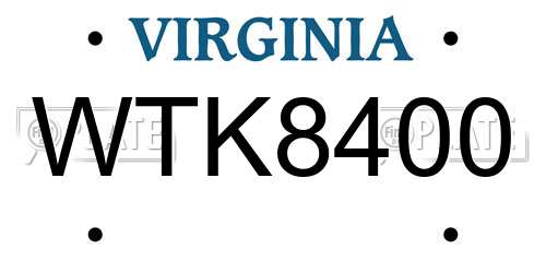 WTK8400 Virginia License Plate