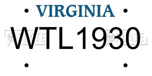 WTL1930 Virginia License Plate