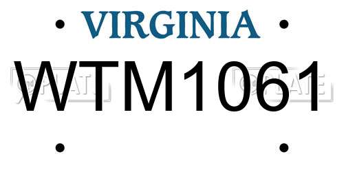 WTM1061 Virginia License Plate