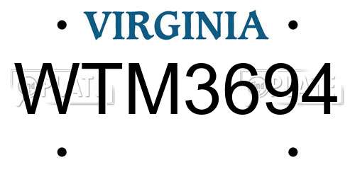 WTM3694 Virginia License Plate