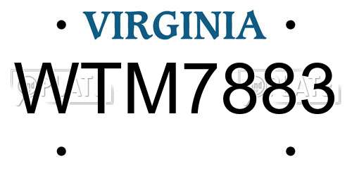 WTM7883 Virginia License Plate