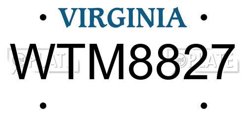 WTM8827 Virginia License Plate