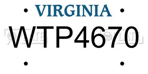 WTP4670 Virginia License Plate