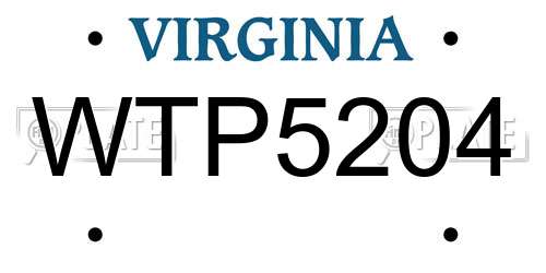 WTP5204 Virginia License Plate