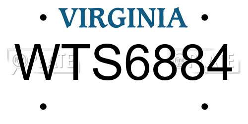 WTS6884 Virginia License Plate