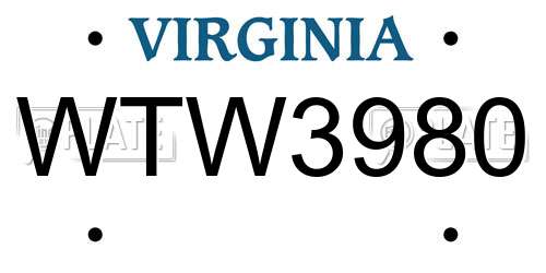 WTW3980 Virginia License Plate