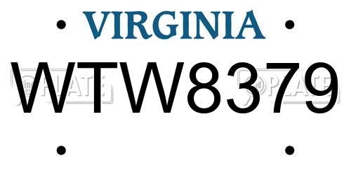 WTW8379 Virginia License Plate