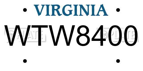 WTW8400 Virginia License Plate