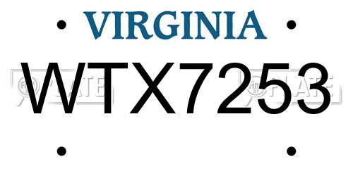 WTX7253 Virginia License Plate