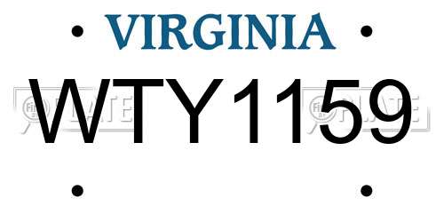 WTY1159 Virginia License Plate