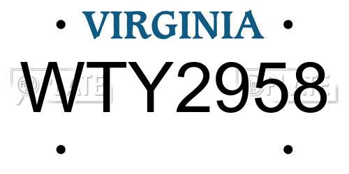 WTY2958 Virginia License Plate