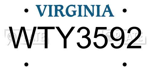 WTY3592 Virginia License Plate