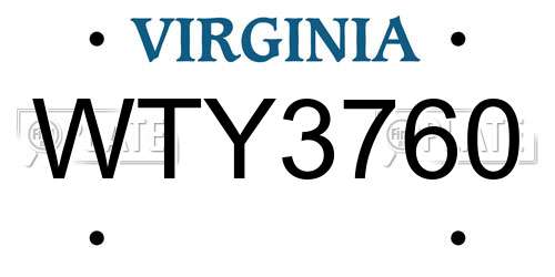 WTY3760 Virginia License Plate