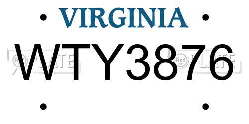 WTY3876 Virginia License Plate