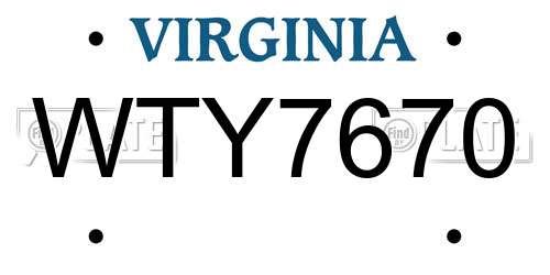 WTY7670 Virginia License Plate