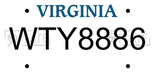 WTY8886 Virginia License Plate