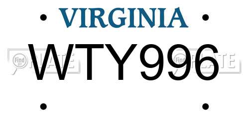 WTY996 Virginia License Plate