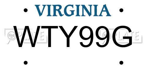 WTY99G Virginia License Plate