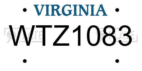 WTZ1083 Virginia License Plate