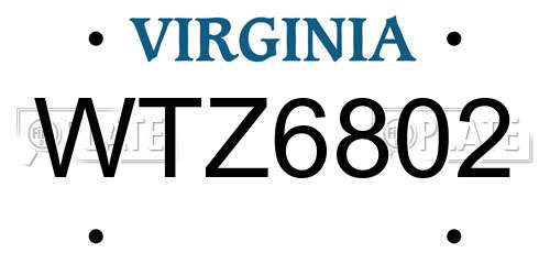 WTZ6802 Virginia License Plate