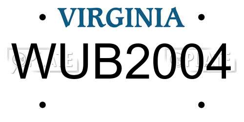 WUB2004 Virginia License Plate