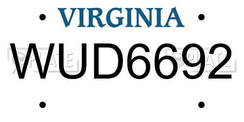 WUD6692 Virginia License Plate
