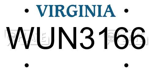 WUN3166 Virginia License Plate