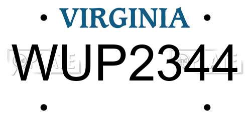 WUP2344 Virginia License Plate