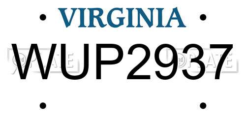 WUP2937 Virginia License Plate