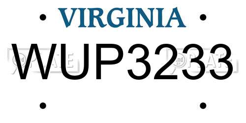 WUP3233 Virginia License Plate