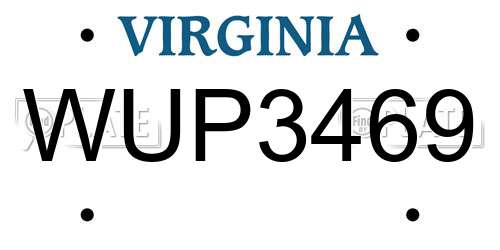 WUP3469 Virginia License Plate
