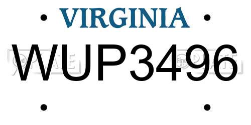 WUP3496 Virginia License Plate