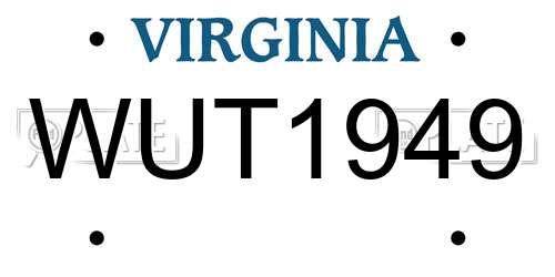 WUT1949 Virginia License Plate