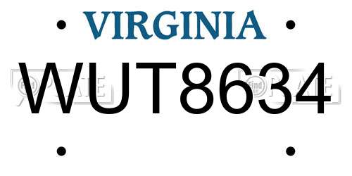 WUT8634 Virginia License Plate